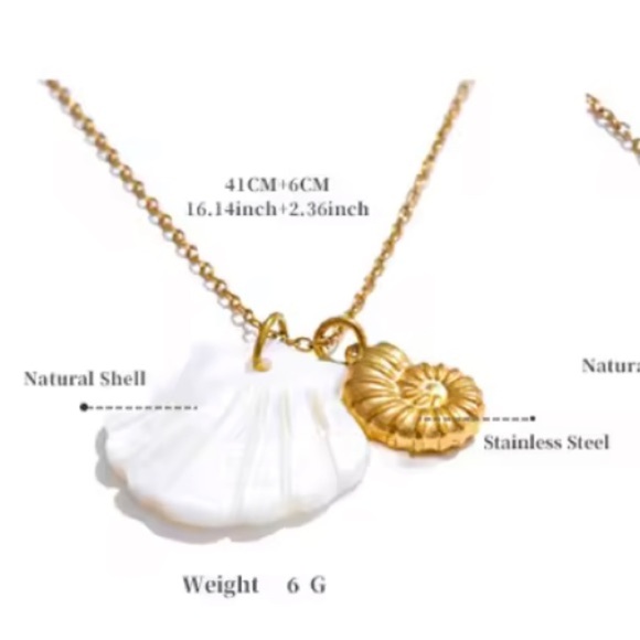 Ocean Gold Seashell White Shell 18K Gold Stainless Steel Waterproof Necklace - Picture 4 of 8